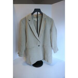 Michael Michael Kors Beige Linen Blend Ruched Sleeve Blazer Jacket 10